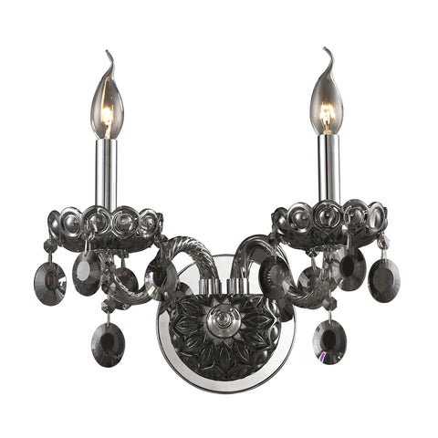 2 Light Crystal Wall Sconce In Smoke Plated & Chrome Finish