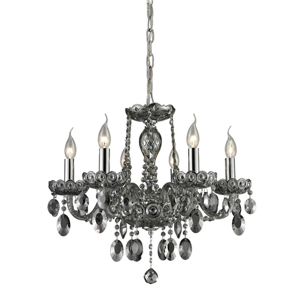 6 Light Crystal Chandelier In Smoke Plated & Chrome Finish