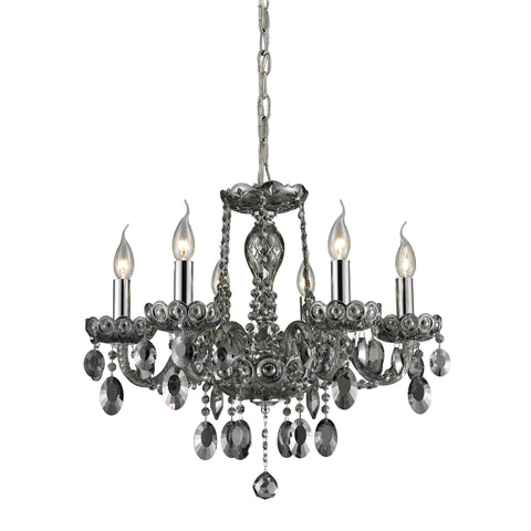 6 Light Crystal Chandelier In Smoke Plated & Chrome Finish