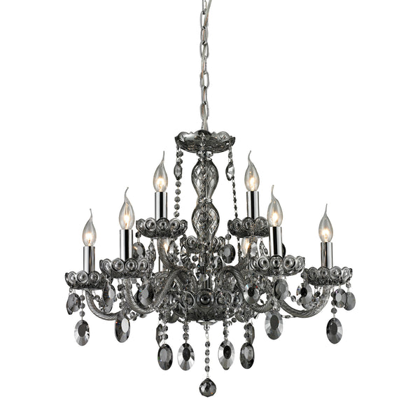 6+3 Light Crystal Chandelier In Smoke Plated & Chrome Finish