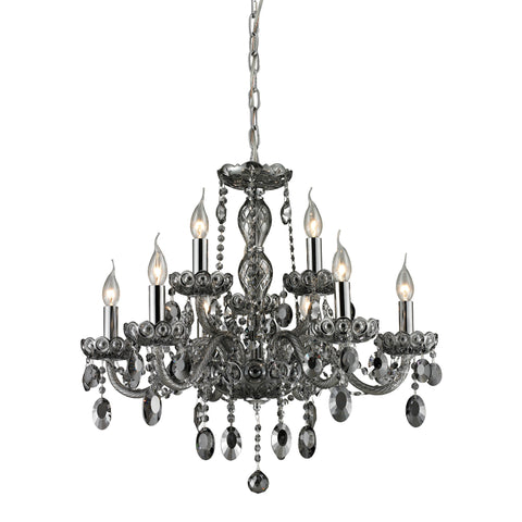 6+3 Light Crystal Chandelier In Smoke Plated & Chrome Finish