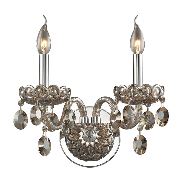 2 Light Crystal Wall Sconce In Teak Plated & Chrome Finish