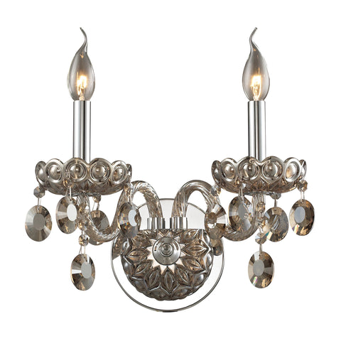 2 Light Crystal Wall Sconce In Teak Plated & Chrome Finish