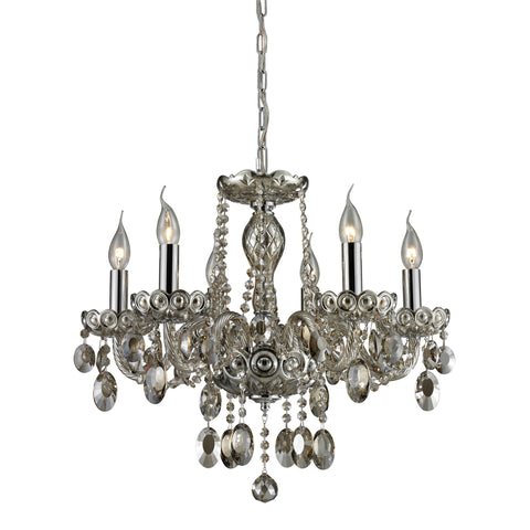 6 Light Crystal Chandelier In Teak Plated & Chrome Finish