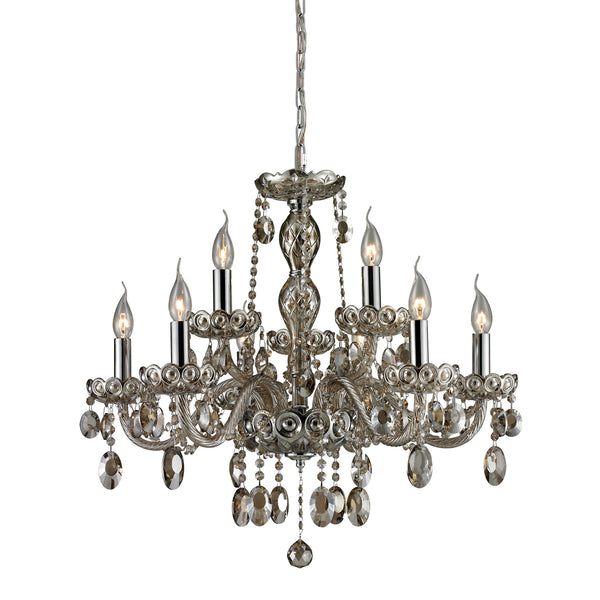 6+3 Light Crystal Chandelier In Teak Plated & Chrome Finish