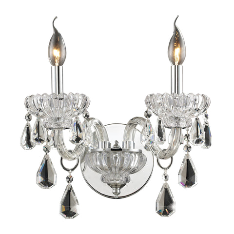 2 Light Crystal Wall Sconce In Clear & Chrome Finish