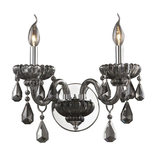 2 Light Crystal Wall Sconce In Smoke Plated & Chrome Finish