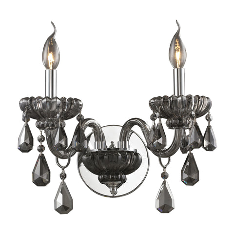 2 Light Crystal Wall Sconce In Smoke Plated & Chrome Finish