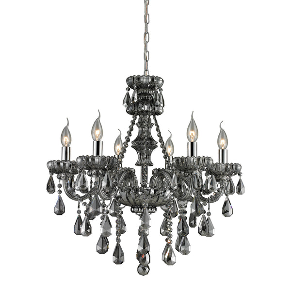 6 Light Crystal Chandelier In Smoke Plated & Chrome Finish