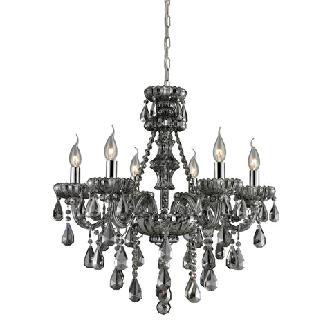 6 Light Crystal Chandelier In Smoke Plated & Chrome Finish