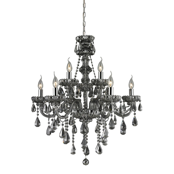 6+3 Light Crystal Chandelier In Smoke Plated & Chrome Finish