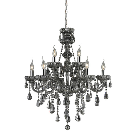 6+3 Light Crystal Chandelier In Smoke Plated & Chrome Finish