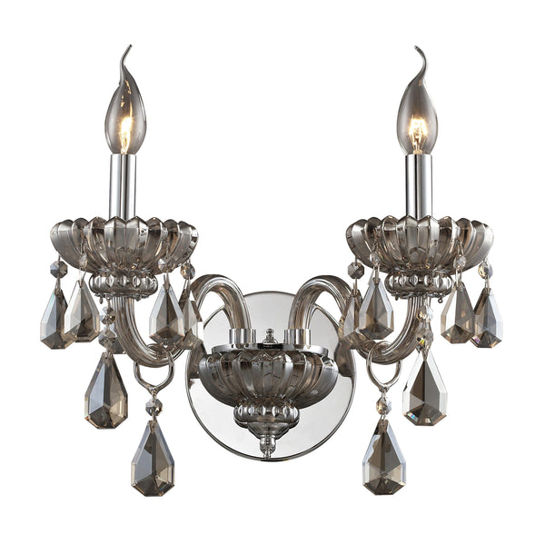2 Light Crystal Wall Sconce In Teak Plated & Chrome Finish