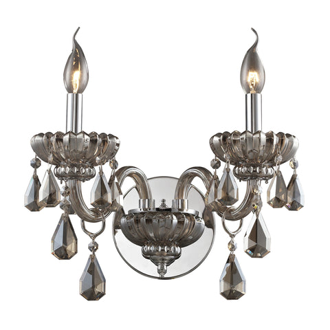 2 Light Crystal Wall Sconce In Teak Plated & Chrome Finish