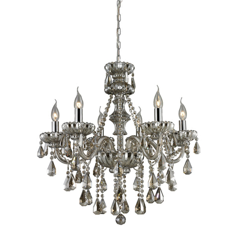 6 Light Crystal Chandelier In Teak Plated & Chrome Finish
