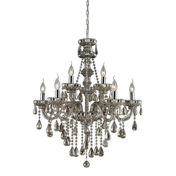 6+3 Light Crystal Chandelier In Teak Plated & Chrome Finish
