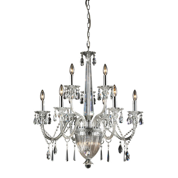 12   Light Crystal Pendant Lamp In Clear & Chrome Finish