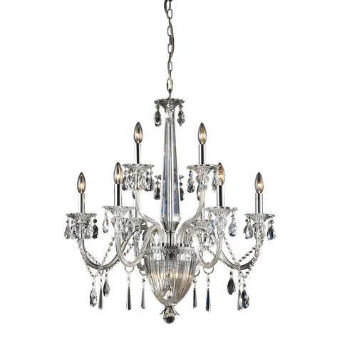 12   Light Crystal Pendant Lamp In Clear & Chrome Finish