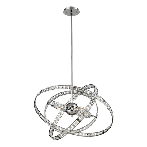 6  Light Crystal Pendant Lamp In Clear & Chrome Finish