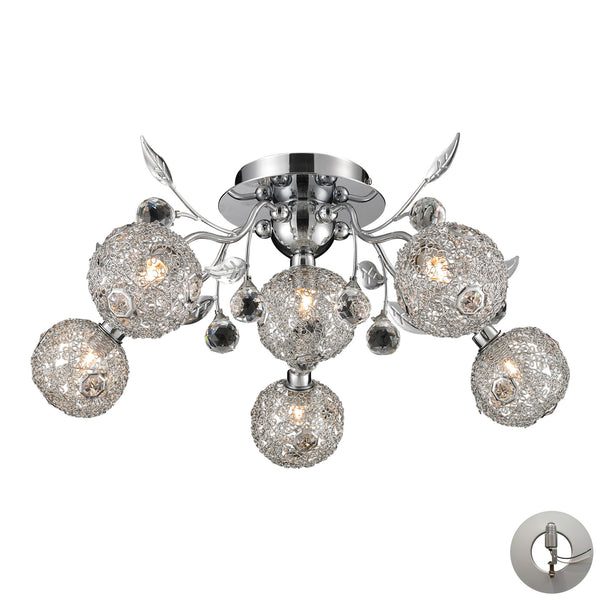 6  Light Crystal Pendant Lamp In Clear & Chrome Finish Includes An Adapter Kit To Allow For Easy Conversion Of A Recessed Light To A Flushmount