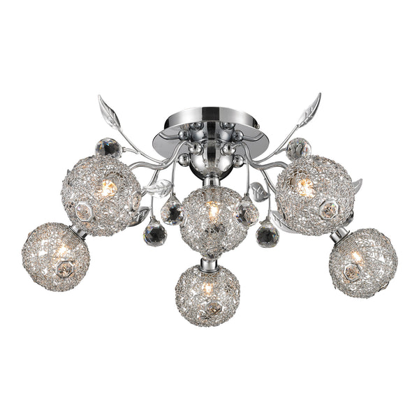 6  Light Crystal Pendant Lamp In Clear & Chrome Finish
