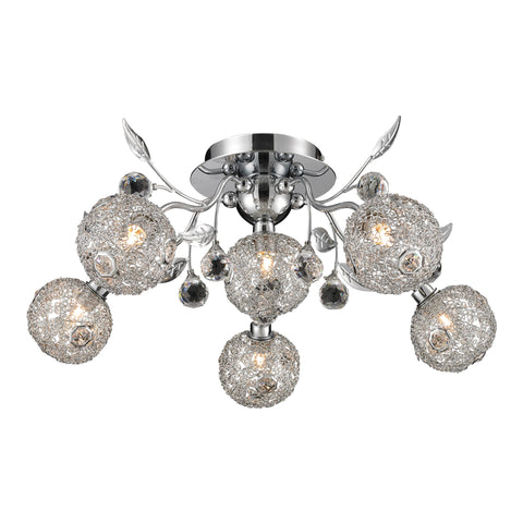 6  Light Crystal Pendant Lamp In Clear & Chrome Finish