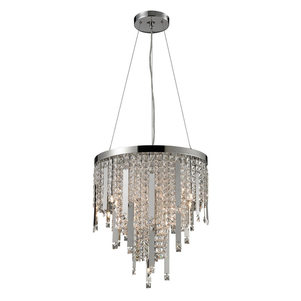 10  Light Crystal Pendant Lamp In Clear & Chrome Finish