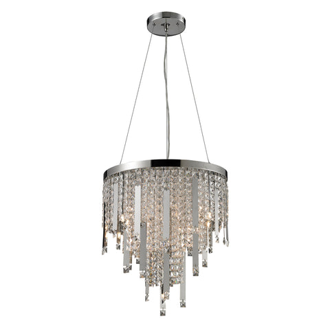 10  Light Crystal Pendant Lamp In Clear & Chrome Finish
