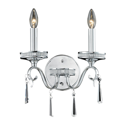 2  Light Crystal Pendant Lamp In Clear & Chrome Finish