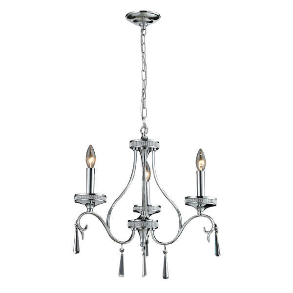 3  Light Crystal Pendant Lamp In Clear & Chrome Finish