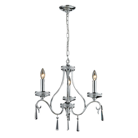 3  Light Crystal Pendant Lamp In Clear & Chrome Finish