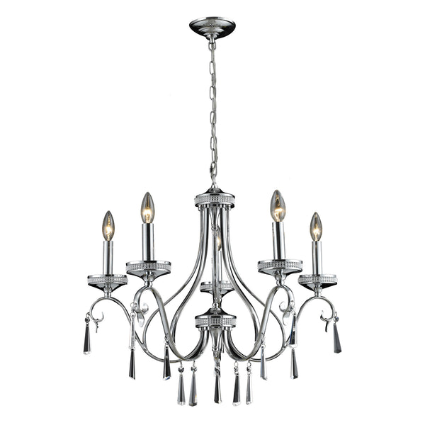 5  Light Crystal Pendant Lamp In Clear & Chrome Finish