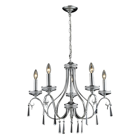 5  Light Crystal Pendant Lamp In Clear & Chrome Finish
