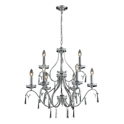 9  Light Crystal Pendant Lamp In Clear & Chrome Finish