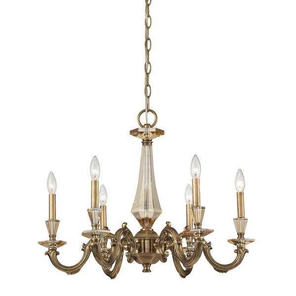 6Light Brass And Teak Crystal Chandelier Without Shade