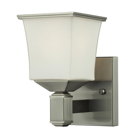 1Light Glass Bath Bar In Satin Nickel Finish