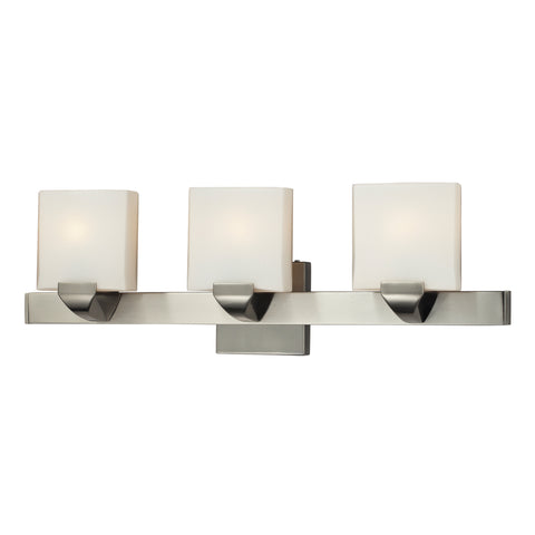 3Light Zinc And Glass Bath Bar In Satin Nickel Finish