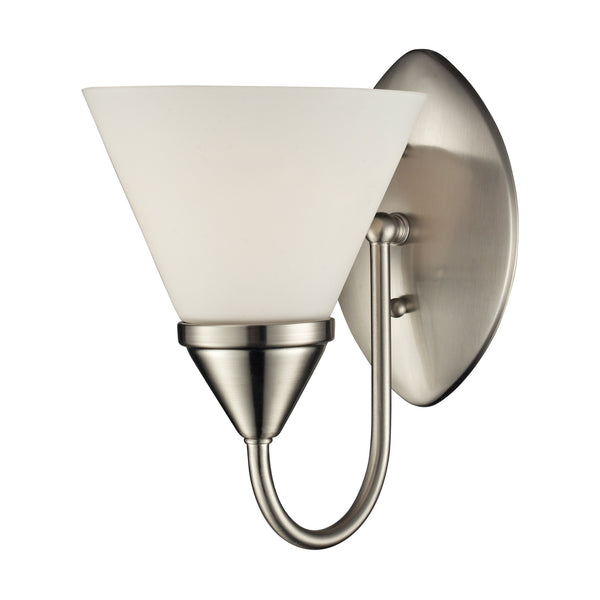 1Light Glass Bath Bar In Satin Nickel Finish