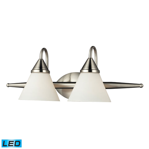 2Light Glass Bath Bar In Satin Nickel Finish - LED, 800 Lumens (1600 Lumens Total) With Full Scale Dimming Range, 60 Watt (120 Watt Total)Equivalent , 120V Replaceable LED Bulb Included