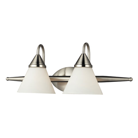 2Light Glass Bath Bar In Satin Nickel Finish