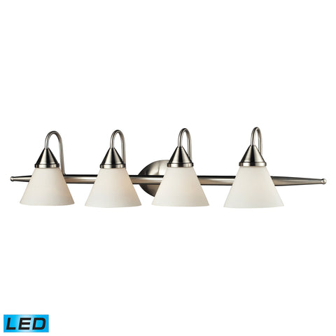 4Light Glass Bath Bar In Satin Nickel Finish - LED, 800 Lumens (3200 Lumens Total) With Full Scale Dimming Range, 60 Watt (240 Watt Total)Equivalent , 120V Replaceable LED Bulb Included