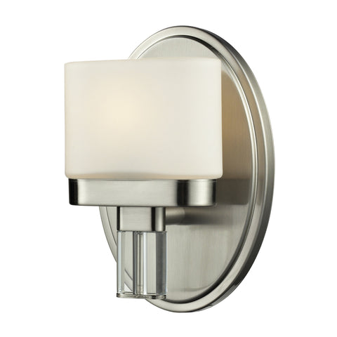 1Light Glass Bath Bar In Satin Nickel Finish