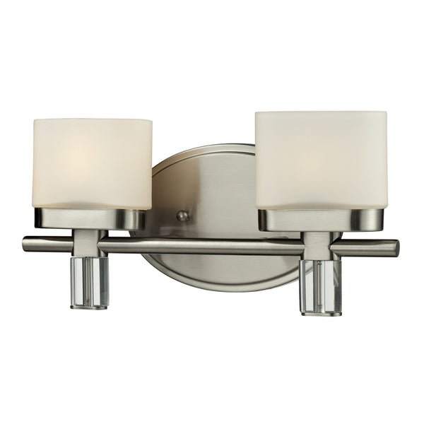 2Light Glass Bath Bar In Satin Nickel Finish