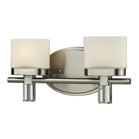 2Light Glass Bath Bar In Satin Nickel Finish