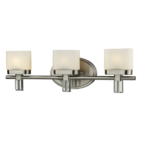 3Light Glass Bath Bar In Satin Nickel Finish