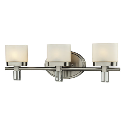 3Light Glass Bath Bar In Satin Nickel Finish
