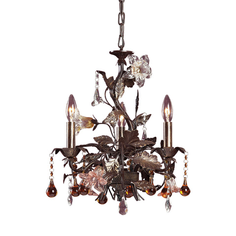 3 Light Chandelier In Deep Rust And Hand Blown Florets
