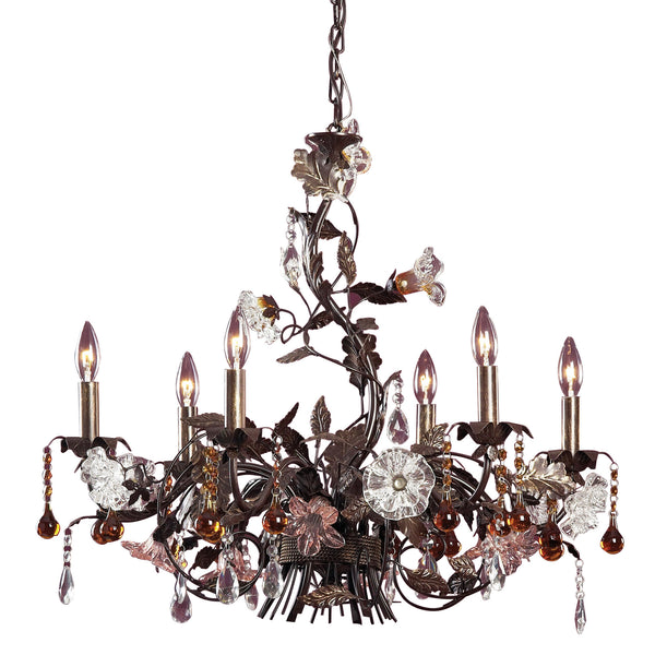 6 Light Chandelier In Deep Rust And Hand Blown Florets