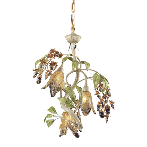 3 Light Chandelier In Seashell And Amber Glass