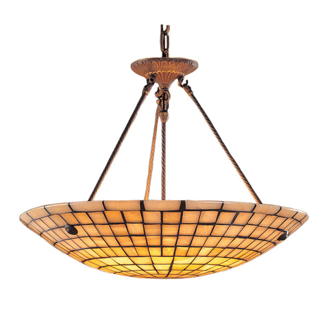 8 Light Pendant In Dark Antique Brass And Quartz Mosaic Stone